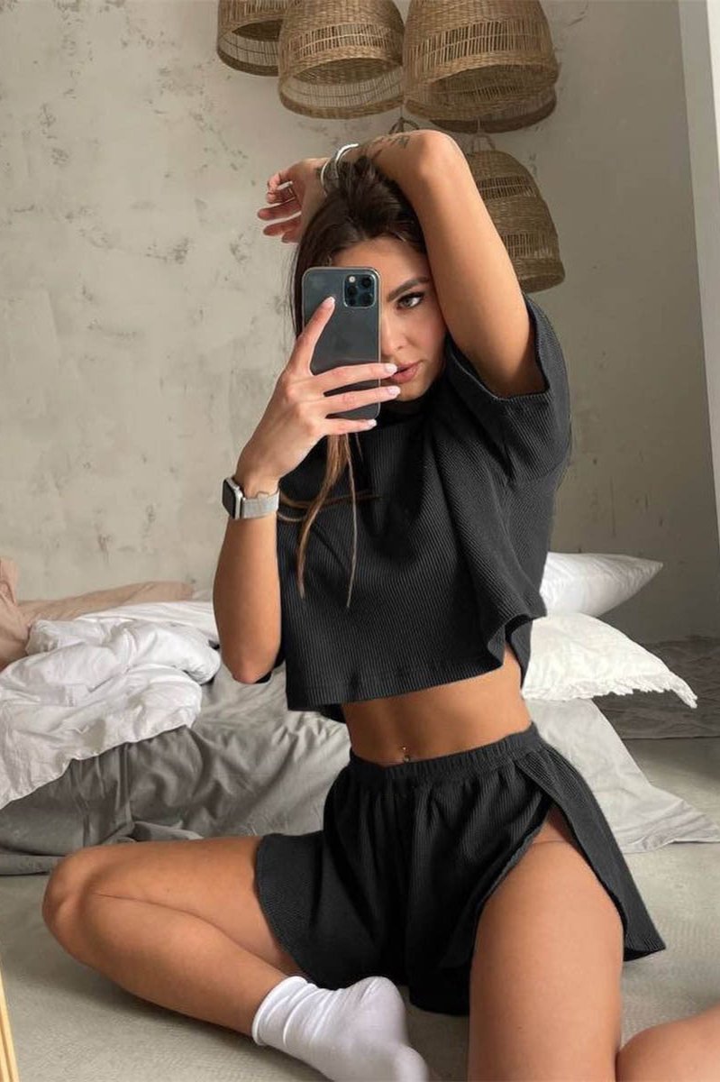 Casual Sexy Ronde Hals Crop Top en Shorts Set 