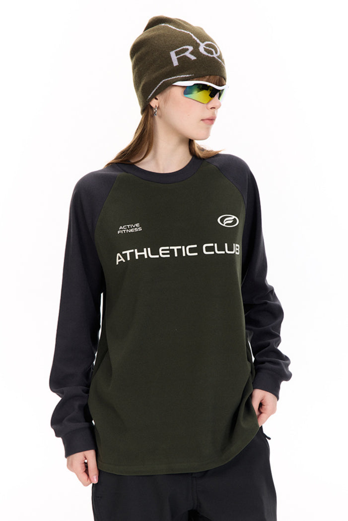 Langarm Sportshirt Athletic Club Kontrast Raglan-Sleeves Bequem Lässig