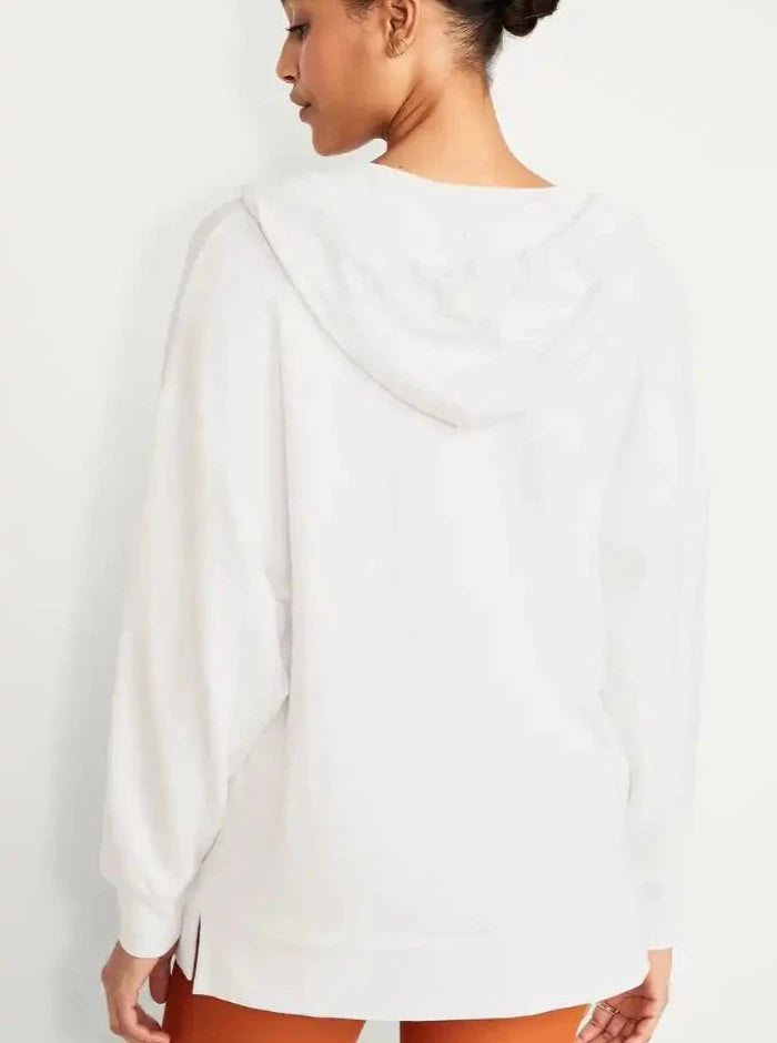 Witte oversized diepe V-hals hoodie met capuchon 