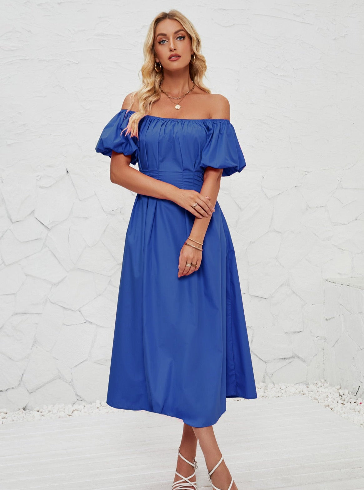 Off Shoulder Midi-jurk met klokmouwen 