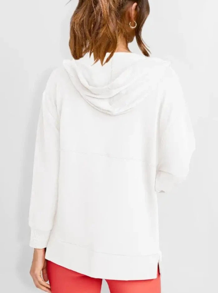 Witte oversized diepe V-hals hoodie met capuchon 