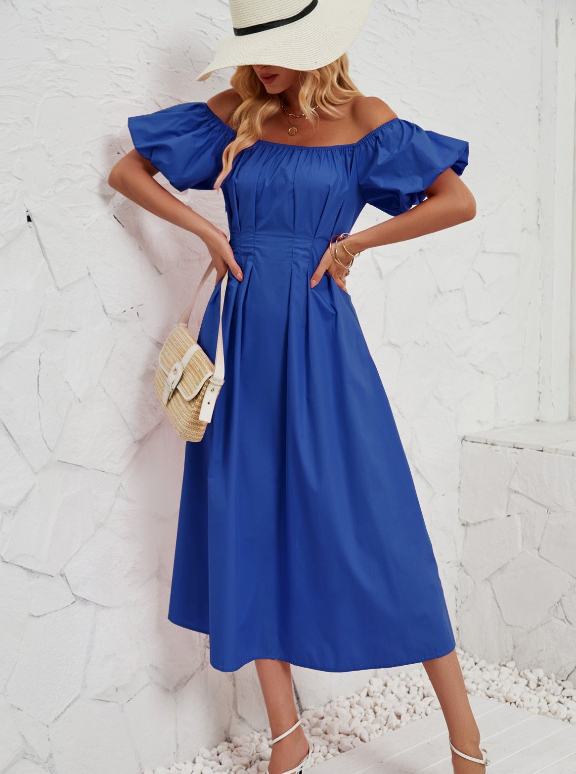 Off Shoulder Midi-jurk met klokmouwen 