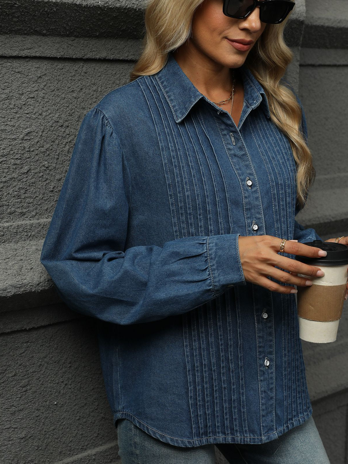 Blauwe denim krijtstreep oversized overhemd