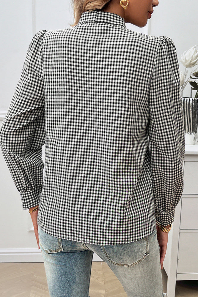 Gingham Blouse met Strikkraag