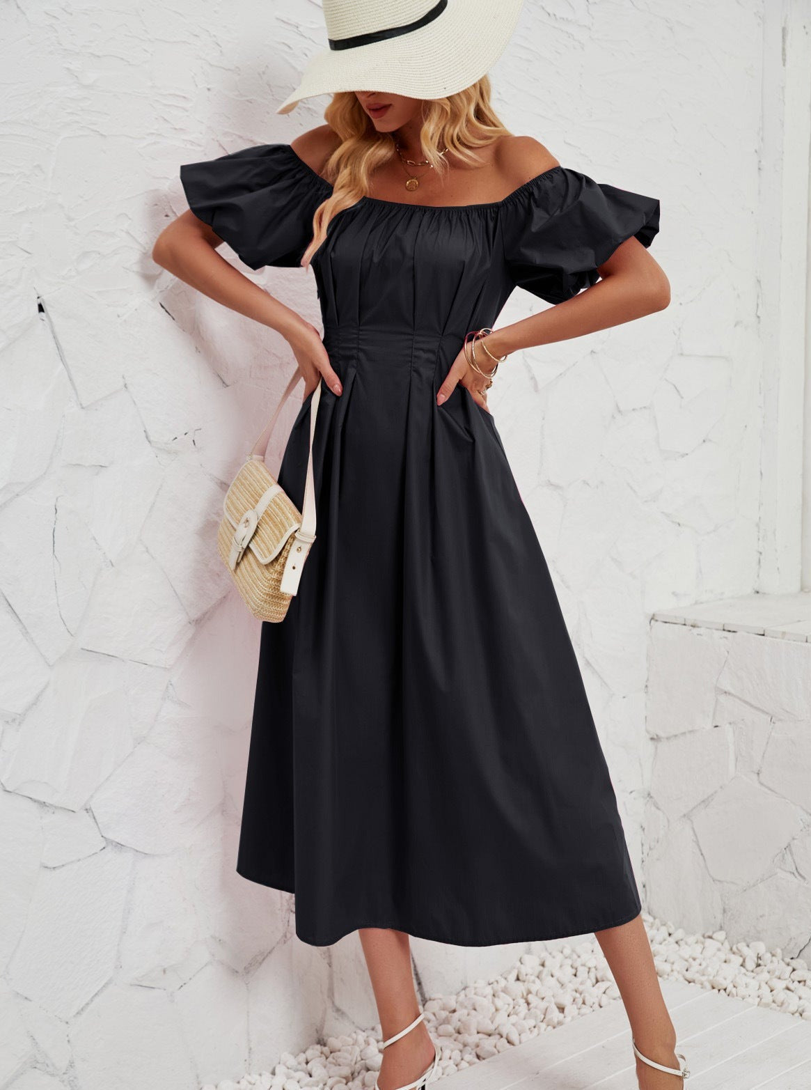 Off Shoulder Midi-jurk met klokmouwen 