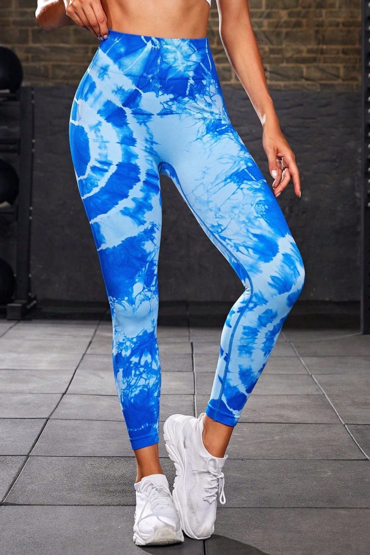 Blue Seamless Tie Dye High Waist Yoga Pants