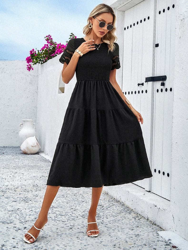 Black Elegant Layered Hollow Dress