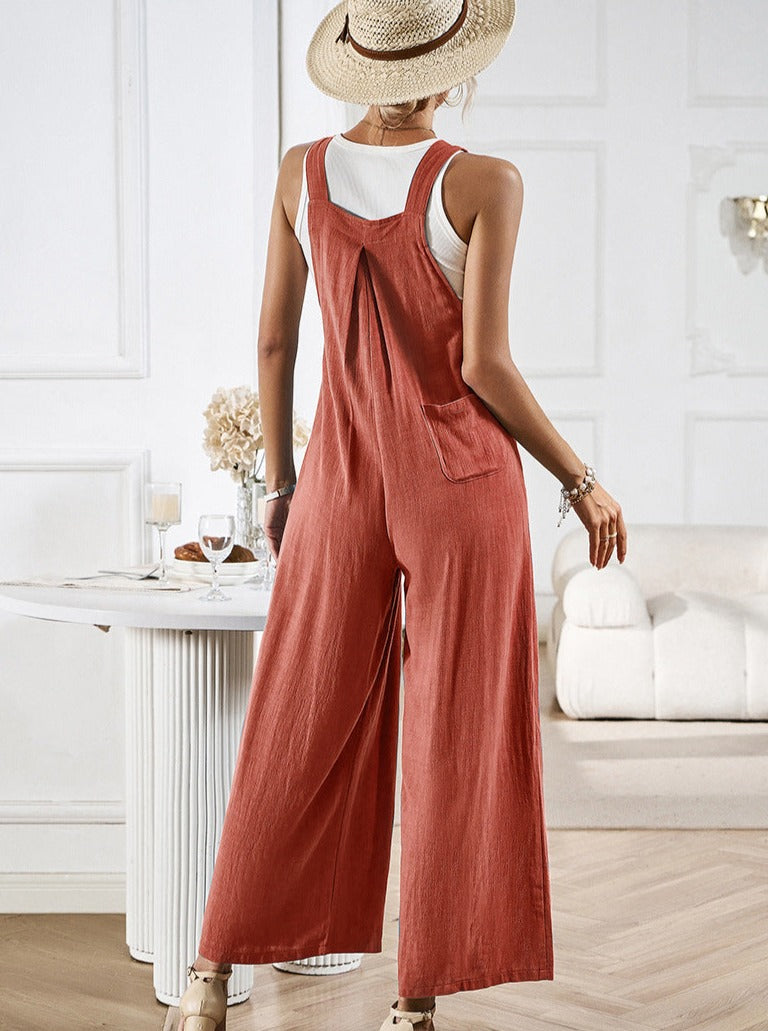 Mouwloze losse overalls jumpsuit met wijde pijpen 