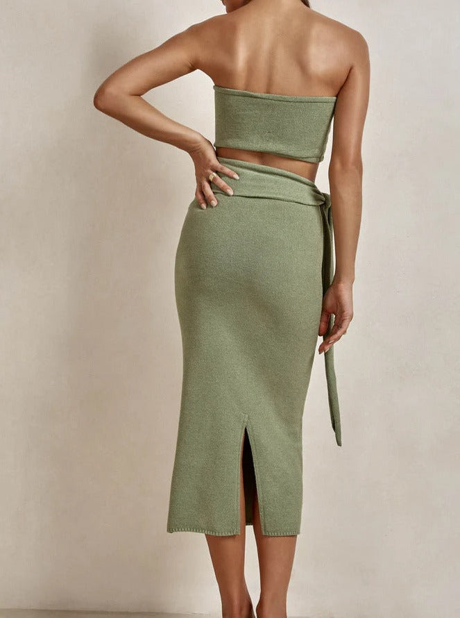 Sexy Groene Tube Top Cut Out Bodycon Jurk 