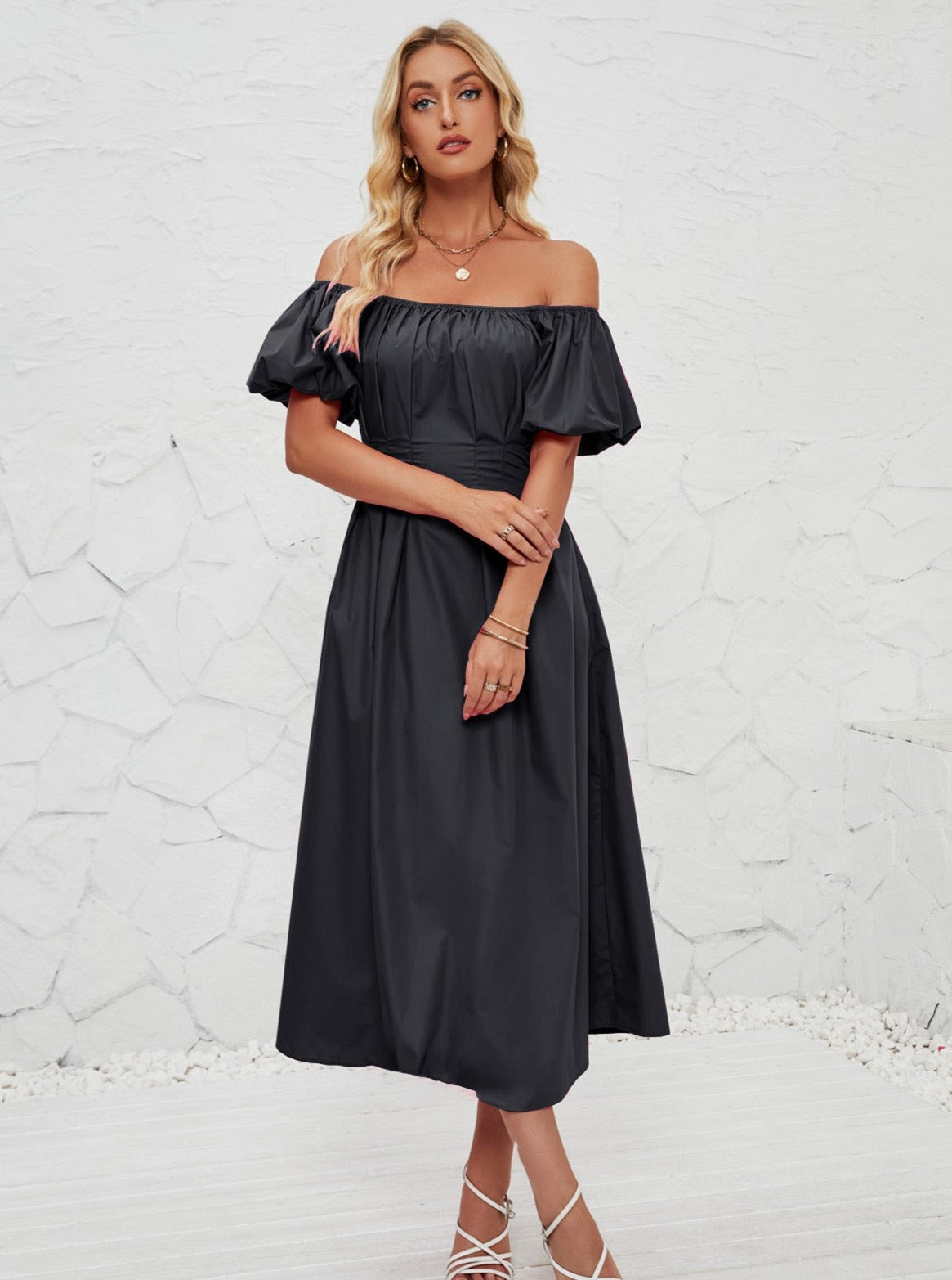 Off Shoulder Midi-jurk met klokmouwen 