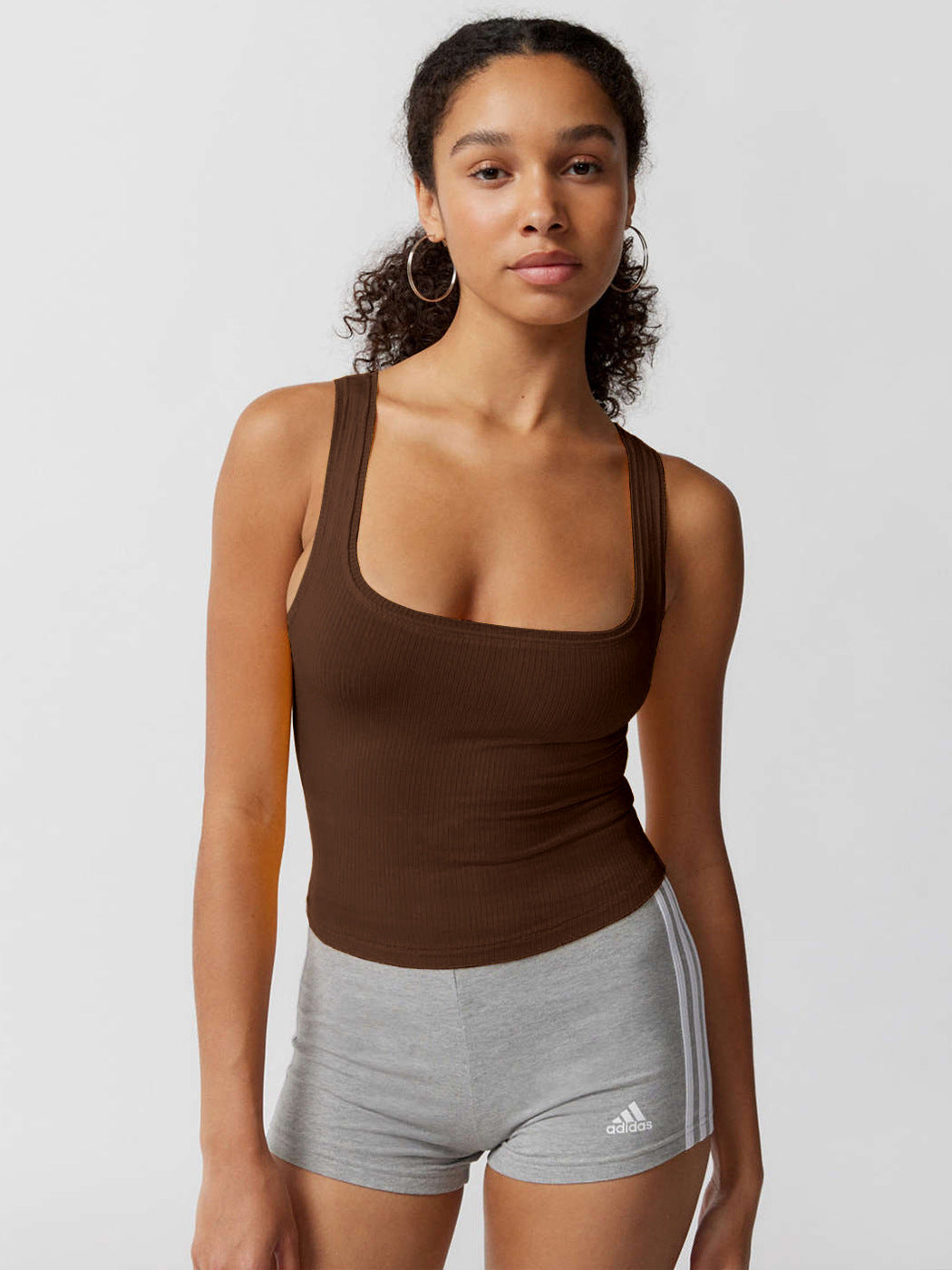 Bruin gebreide sexy bodycon crop top 