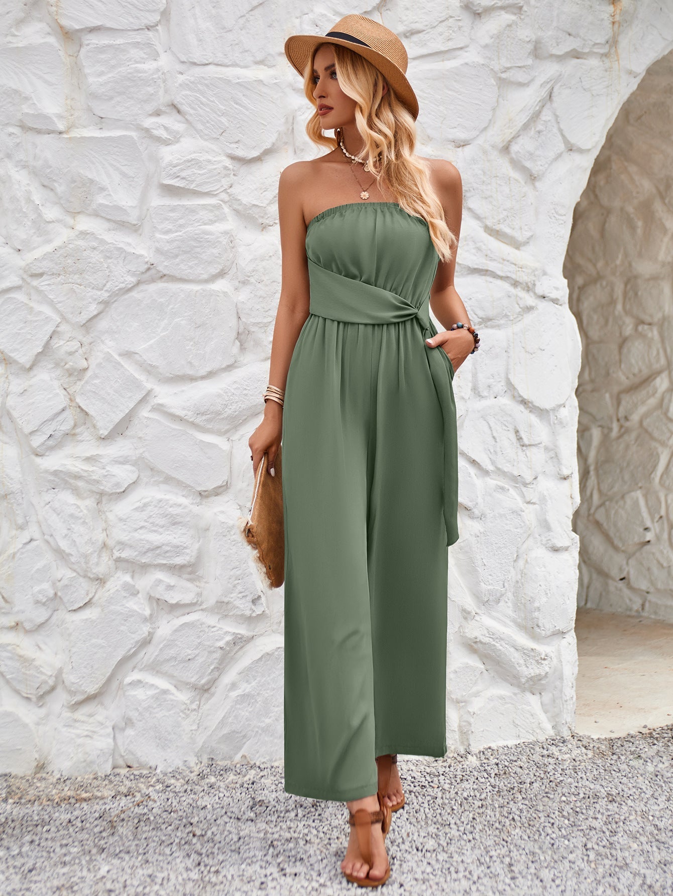 Slim Fit Effen Kleur Tube Top Jumpsuit 