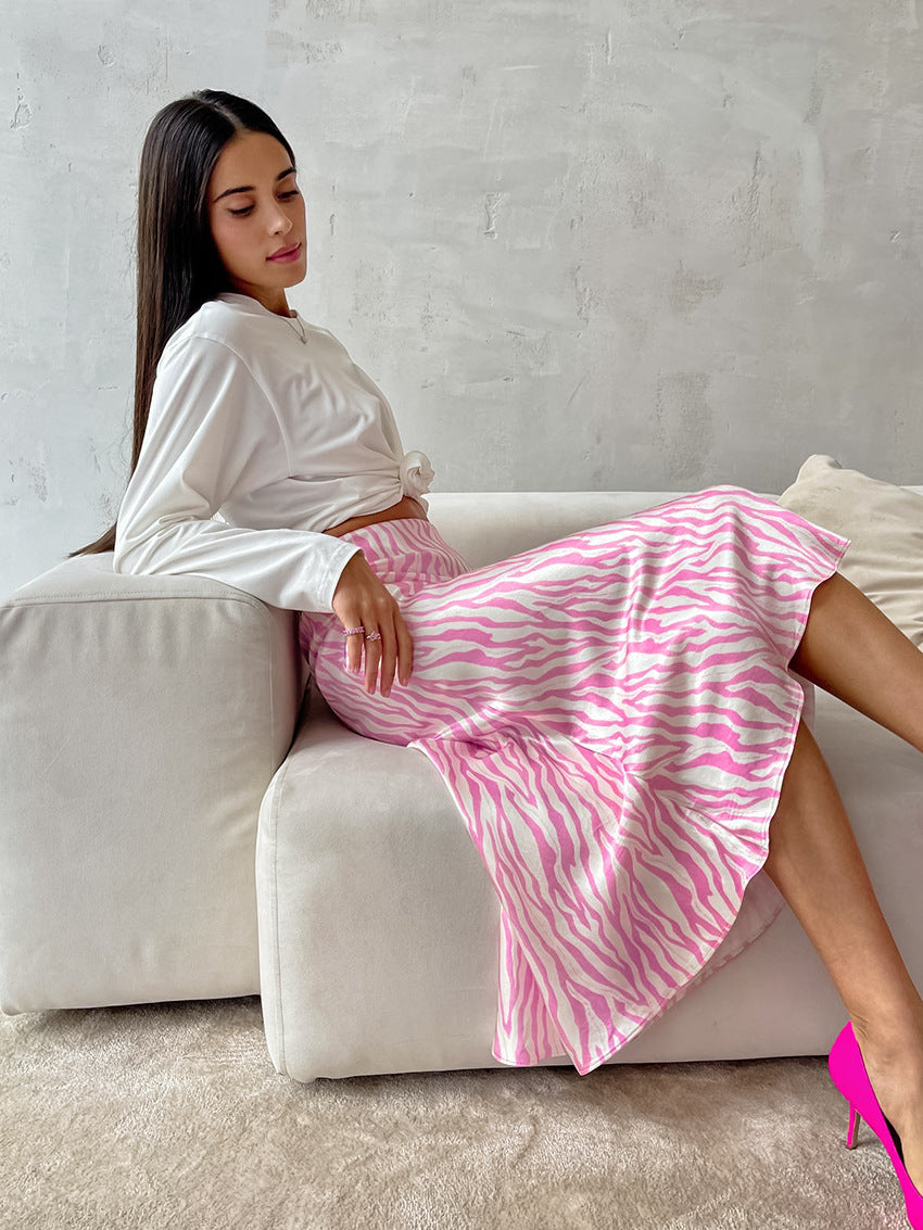 Zebra gestreepte roze midi rok 