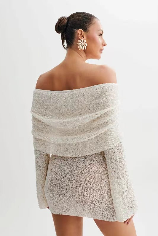 Chique winter off-shoulder trui jurk