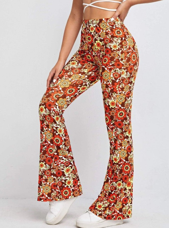 Sexy broek met hoge taille en bloemenprint 