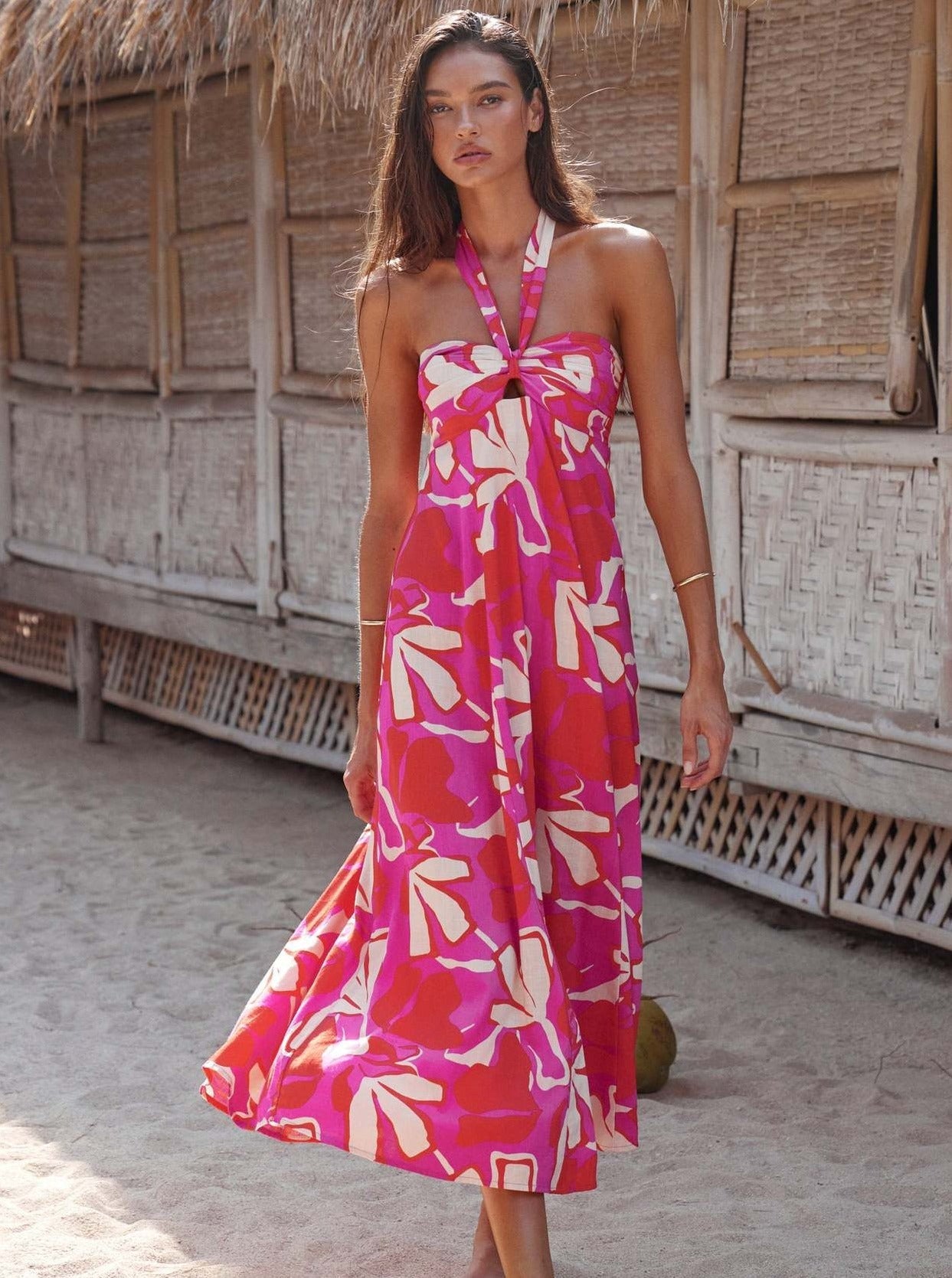 Bohemian Bloemen Halter Mouwloze Maxi Jurk 