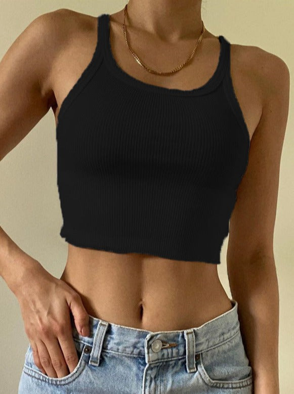 Sexy effen kleur mouwloze U-kraag crop top