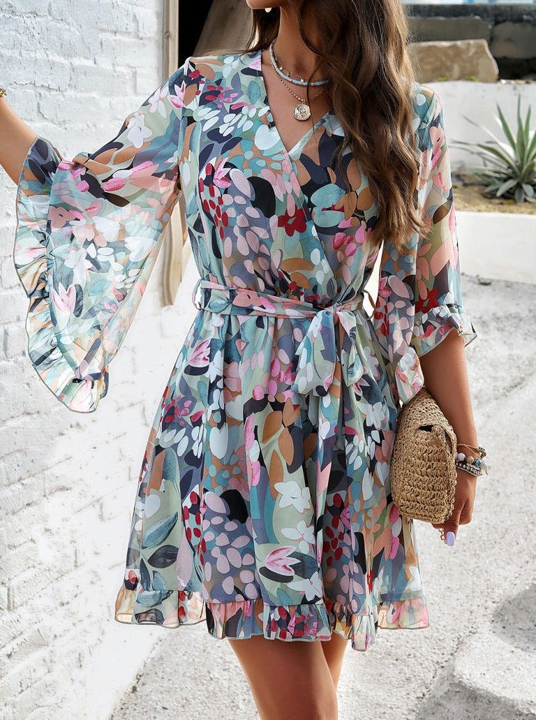 Casual Green Floral Printed Dress