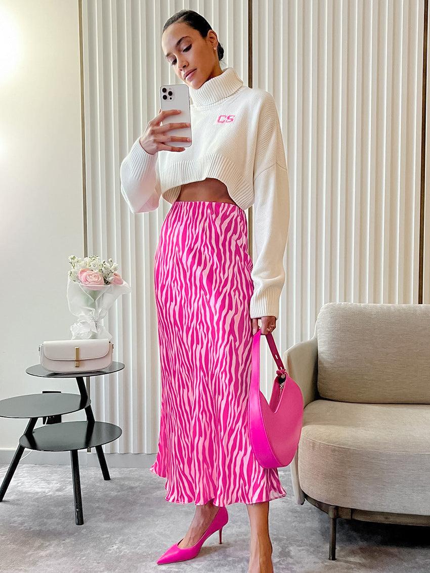 Zebra gestreepte roze midi rok 