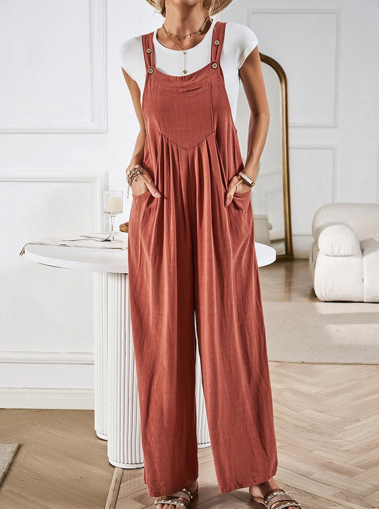 Mouwloze losse overalls jumpsuit met wijde pijpen 