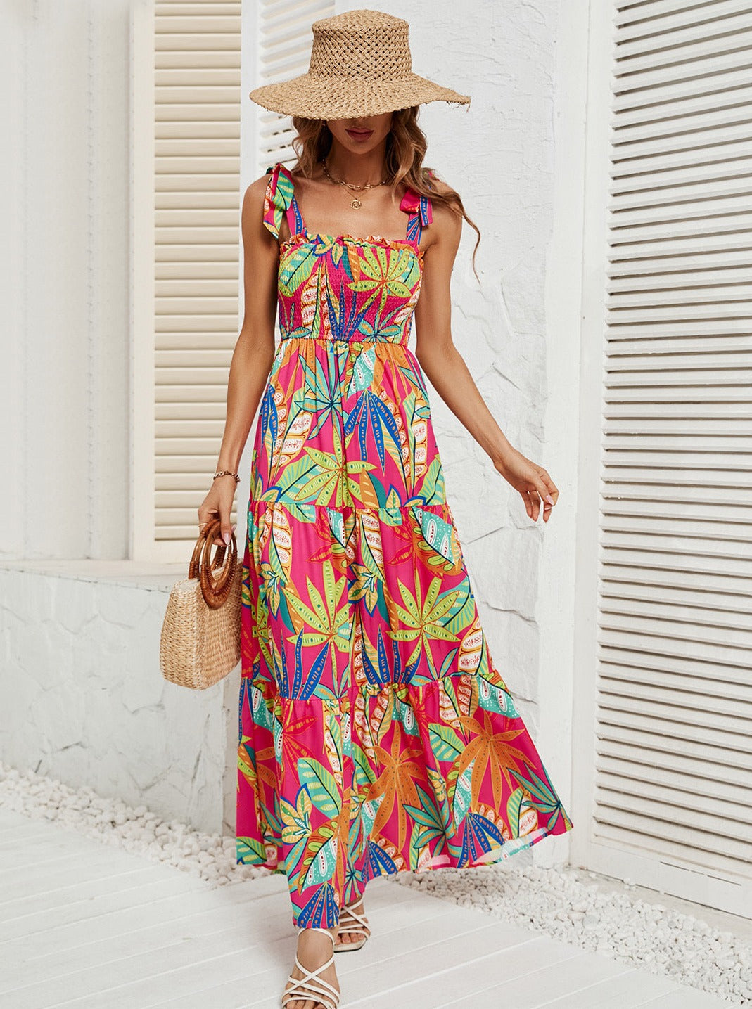 Casual losse bloemen Boho halter wrap hoge taille midi-jurk