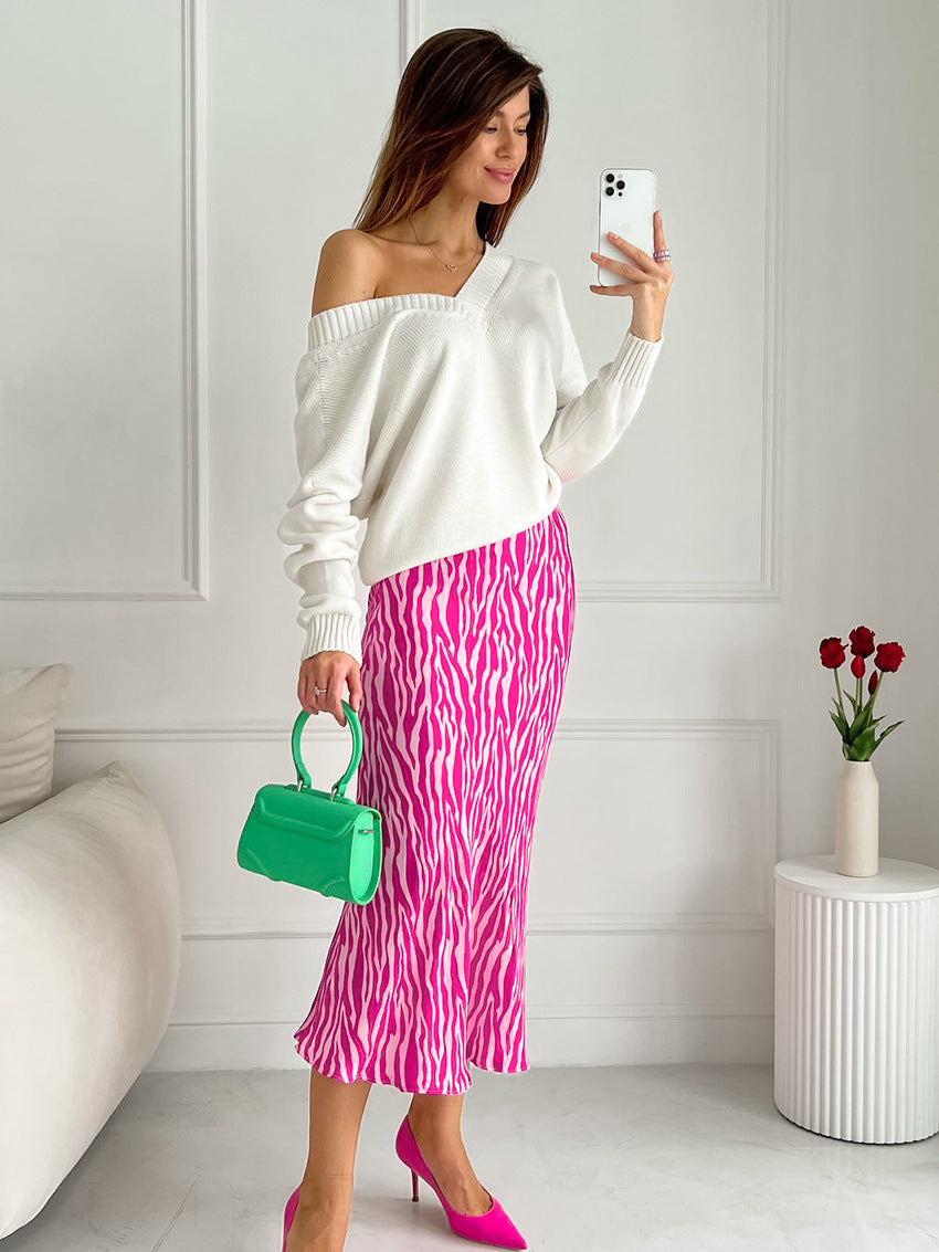 Zebra gestreepte roze midi rok 