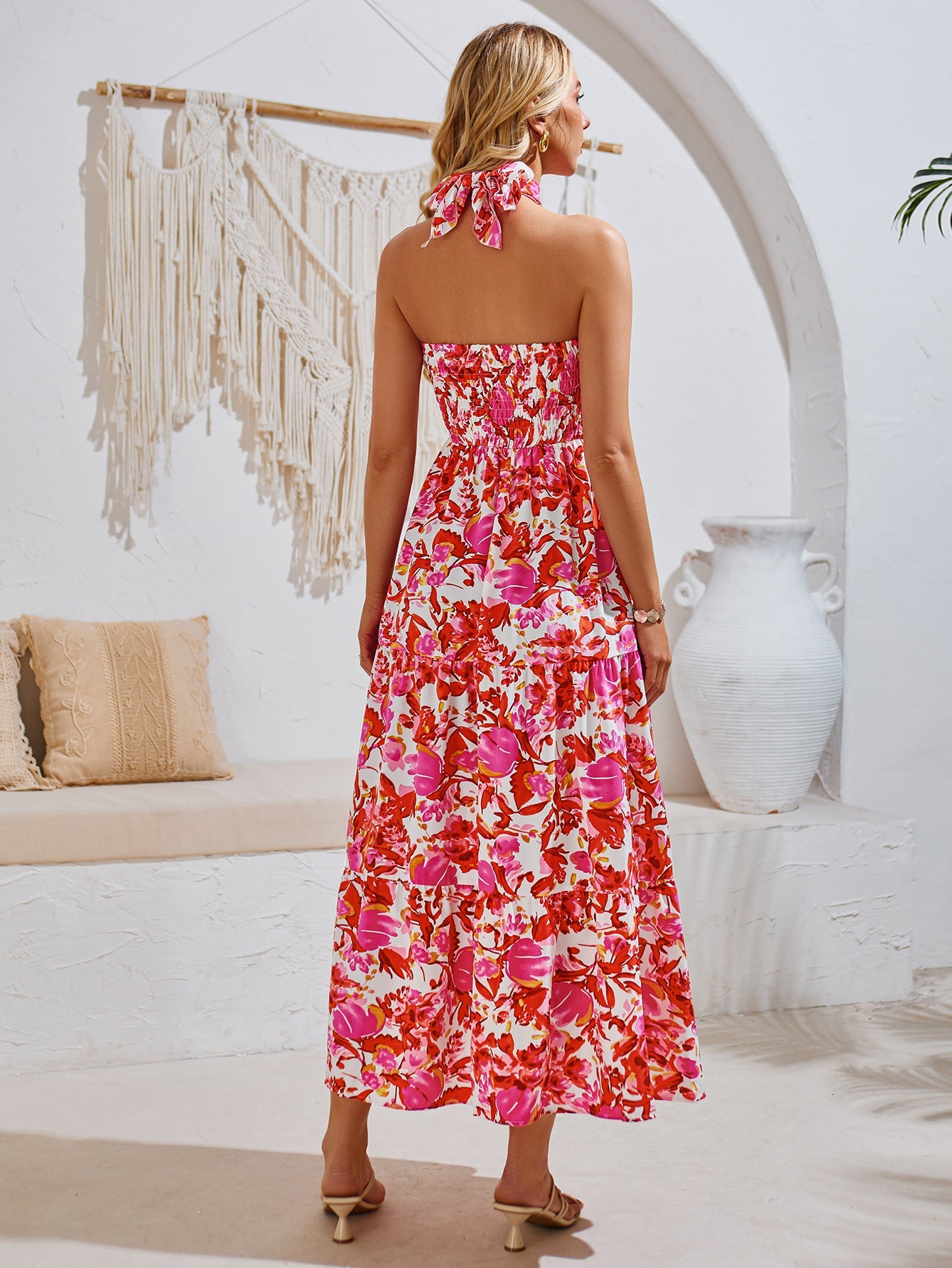 Summer Halter Neck Floral Printed Maxi Dress