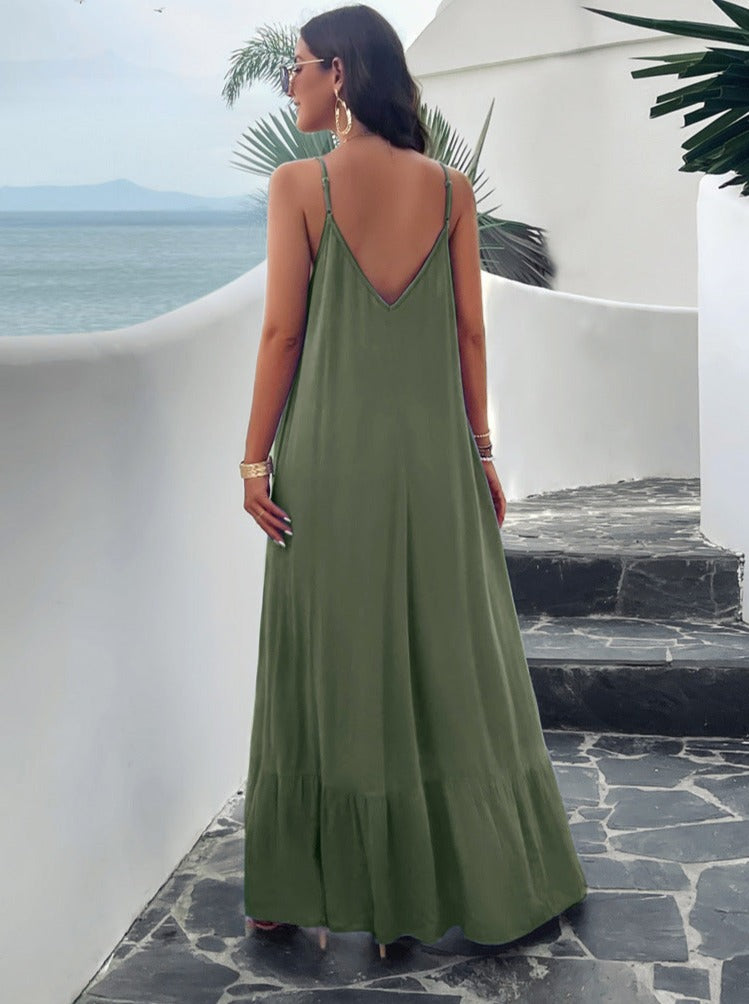 Groene casual effen kleur jarretel maxi-jurk