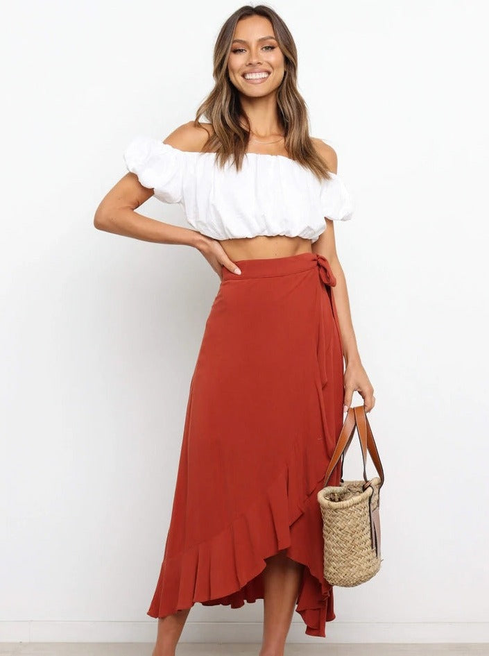 Asymmetrical Sexy Red Long Skirt