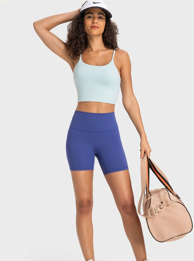 Lichtblauwe mouwloze sportyoga crop top 