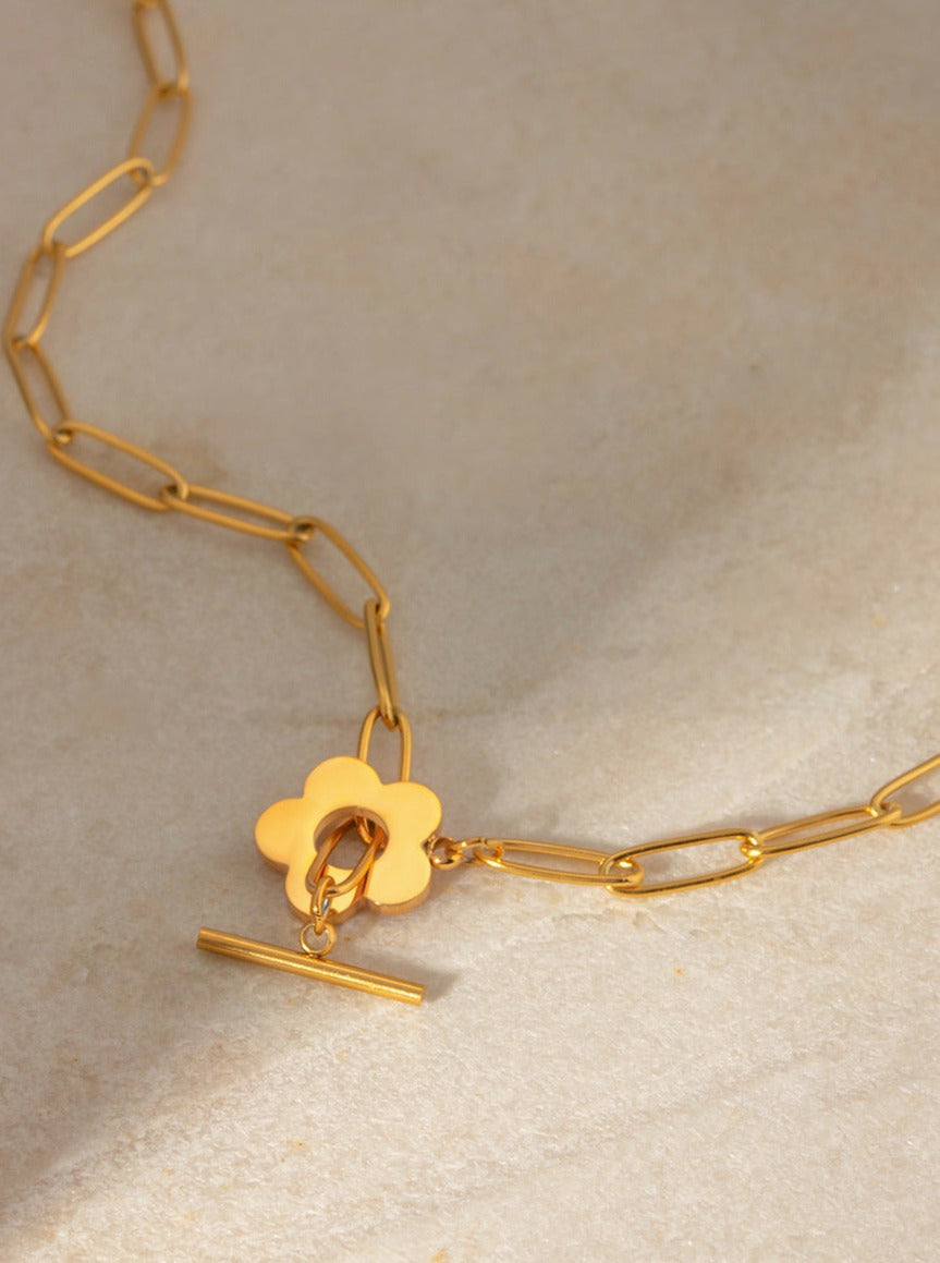 18K vergulde bloemenhanger ketting 