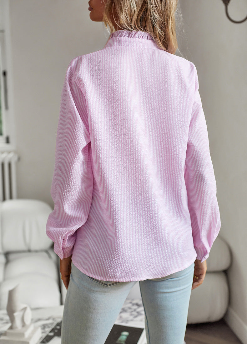 Roze kanten kraag shirt met lange mouwen 