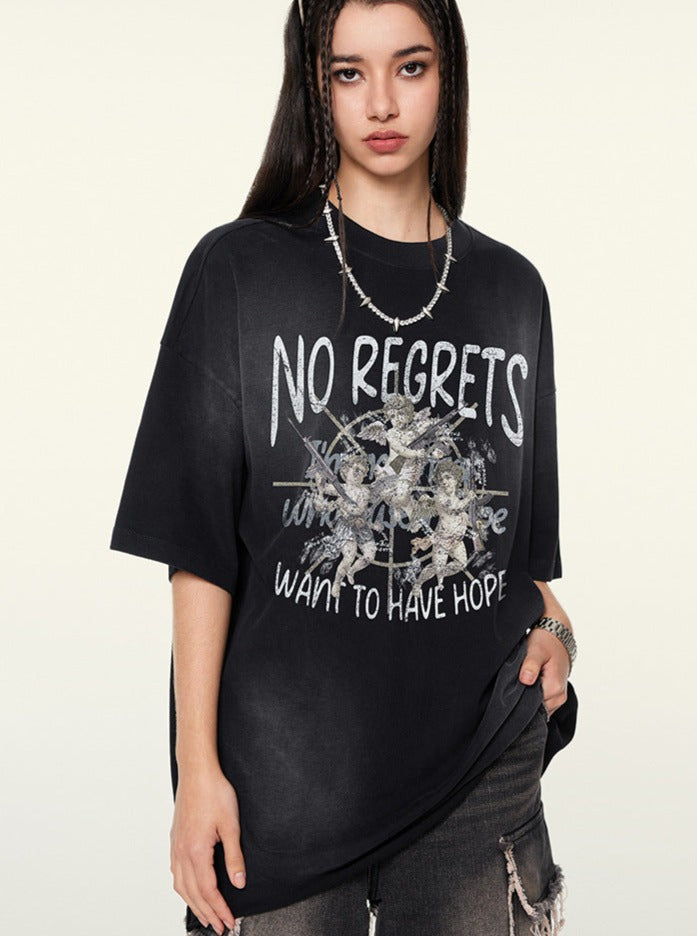 Retro bedrukte halflange T-shirts met distressed effect 