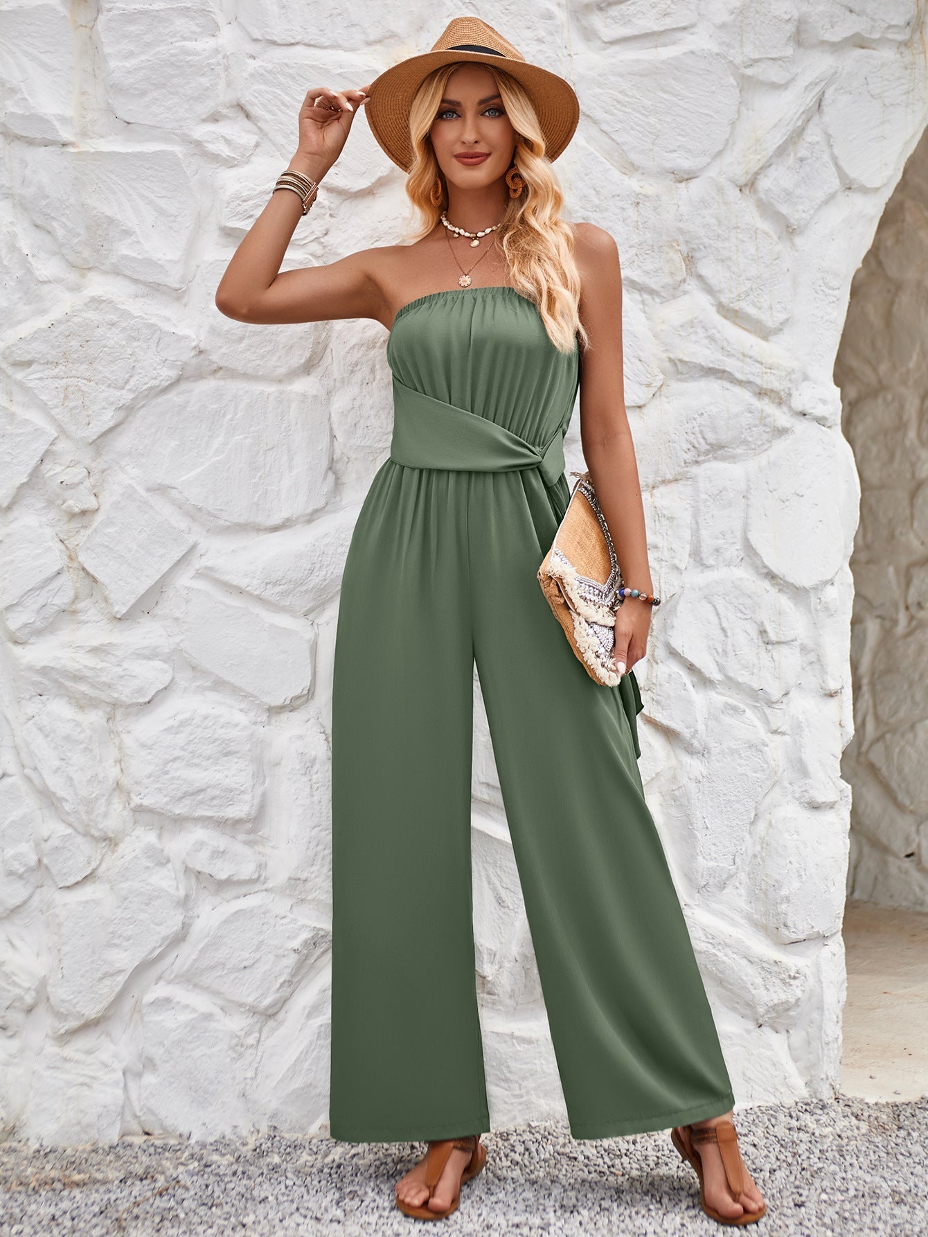 Slim Fit Effen Kleur Tube Top Jumpsuit 