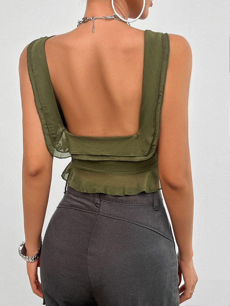 Groene asymmetrische tanktop met kant 