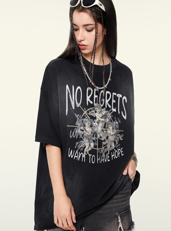 Retro bedrukte halflange T-shirts met distressed effect 