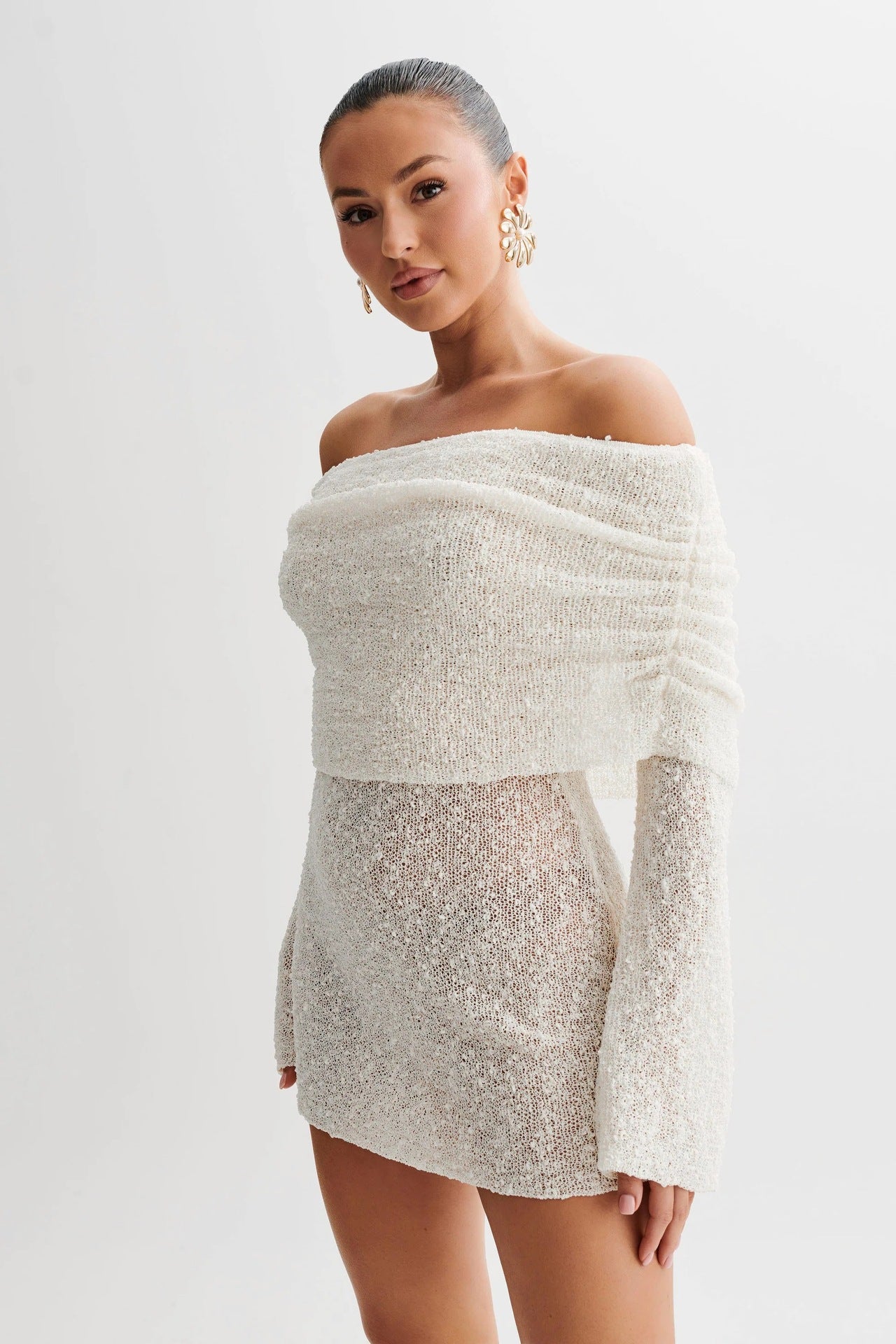 Chique winter off-shoulder trui jurk