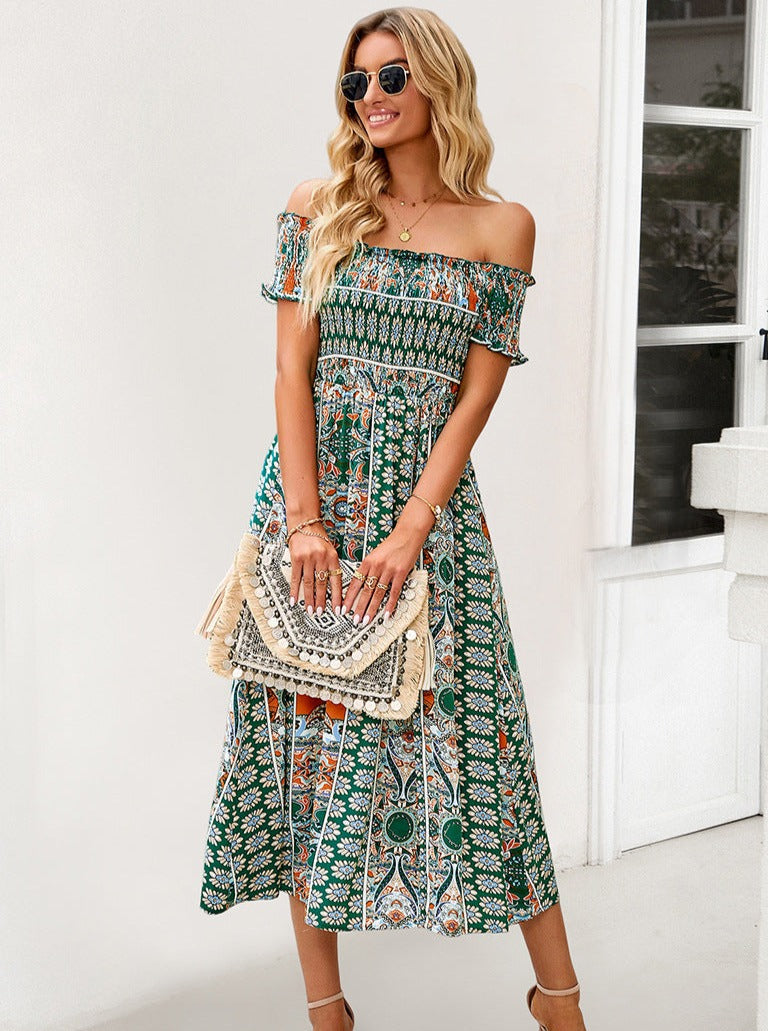 Zomer off shoulder bohemian split midi jurk 