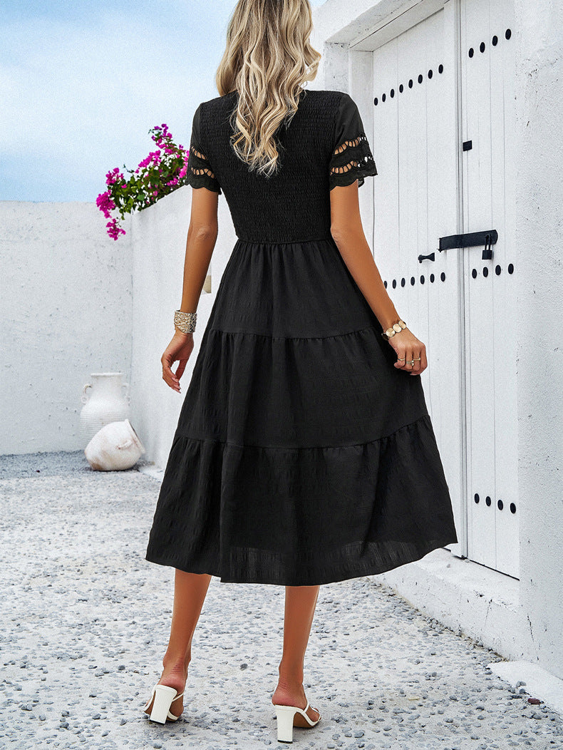 Black Elegant Layered Hollow Dress