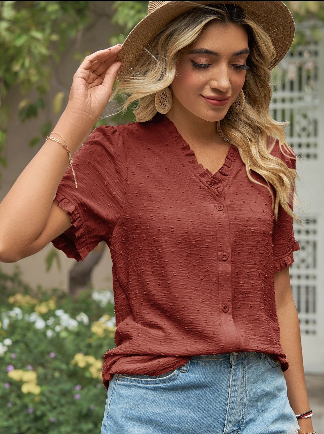 Casual Chiffon Button Up V-Neck Blouse