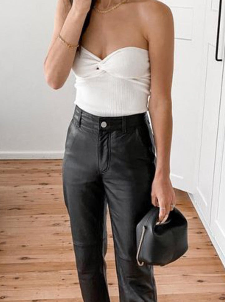 Effen gebreide korset crop top 