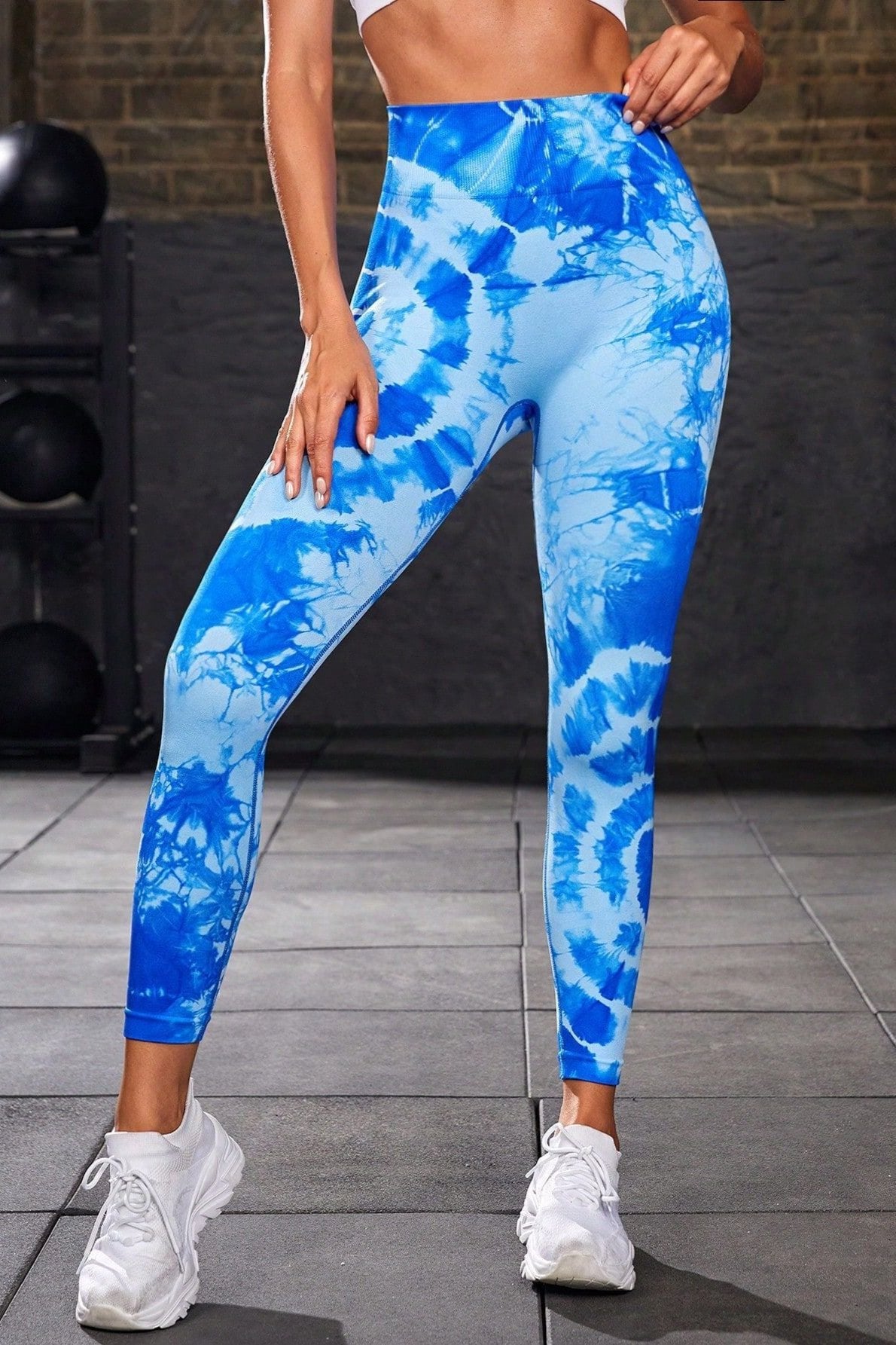 Blue Seamless Tie Dye High Waist Yoga Pants