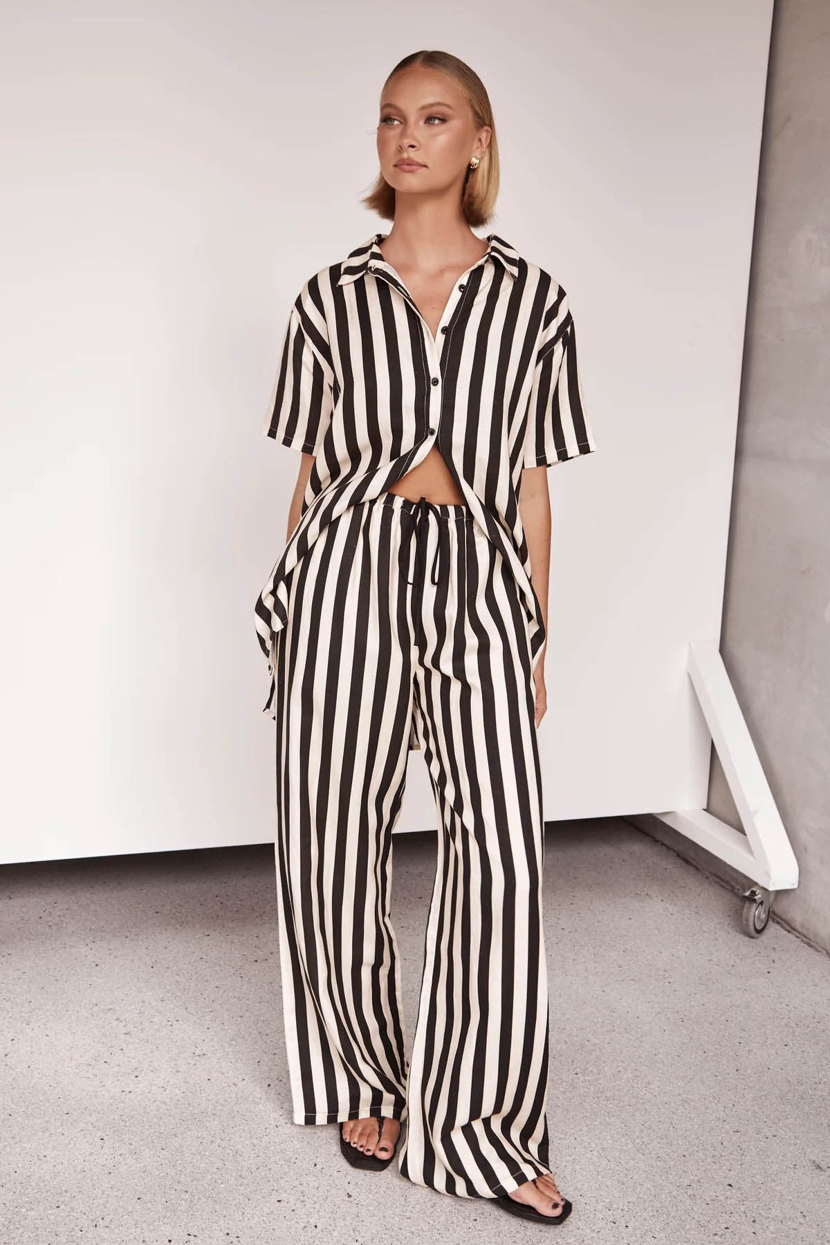 Casual Loose Striped Polo and Pants Set