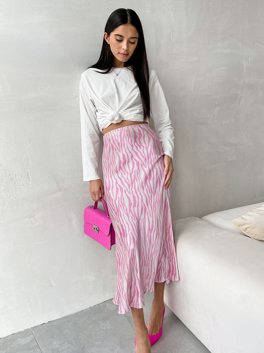 Zebra gestreepte roze midi rok 