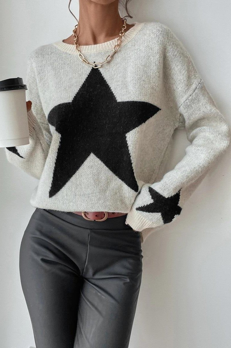 Apricot Long Sleeve Star Print Sweater