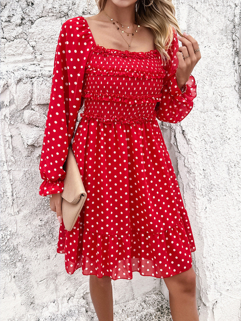 Casual rode off-shoulder polkadotjurk 