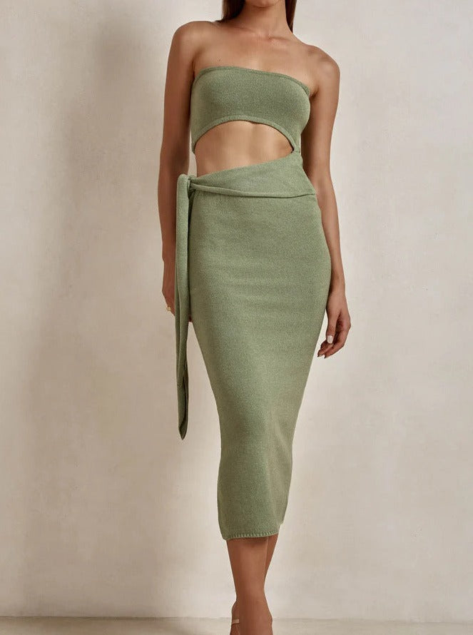 Sexy Groene Tube Top Cut Out Bodycon Jurk 