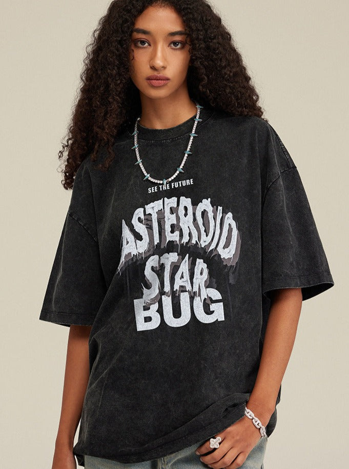 Zwart Casual Asteroid Letter Bedrukt Shirt 