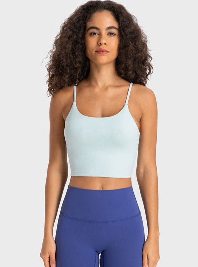 Lichtblauwe mouwloze sportyoga crop top 