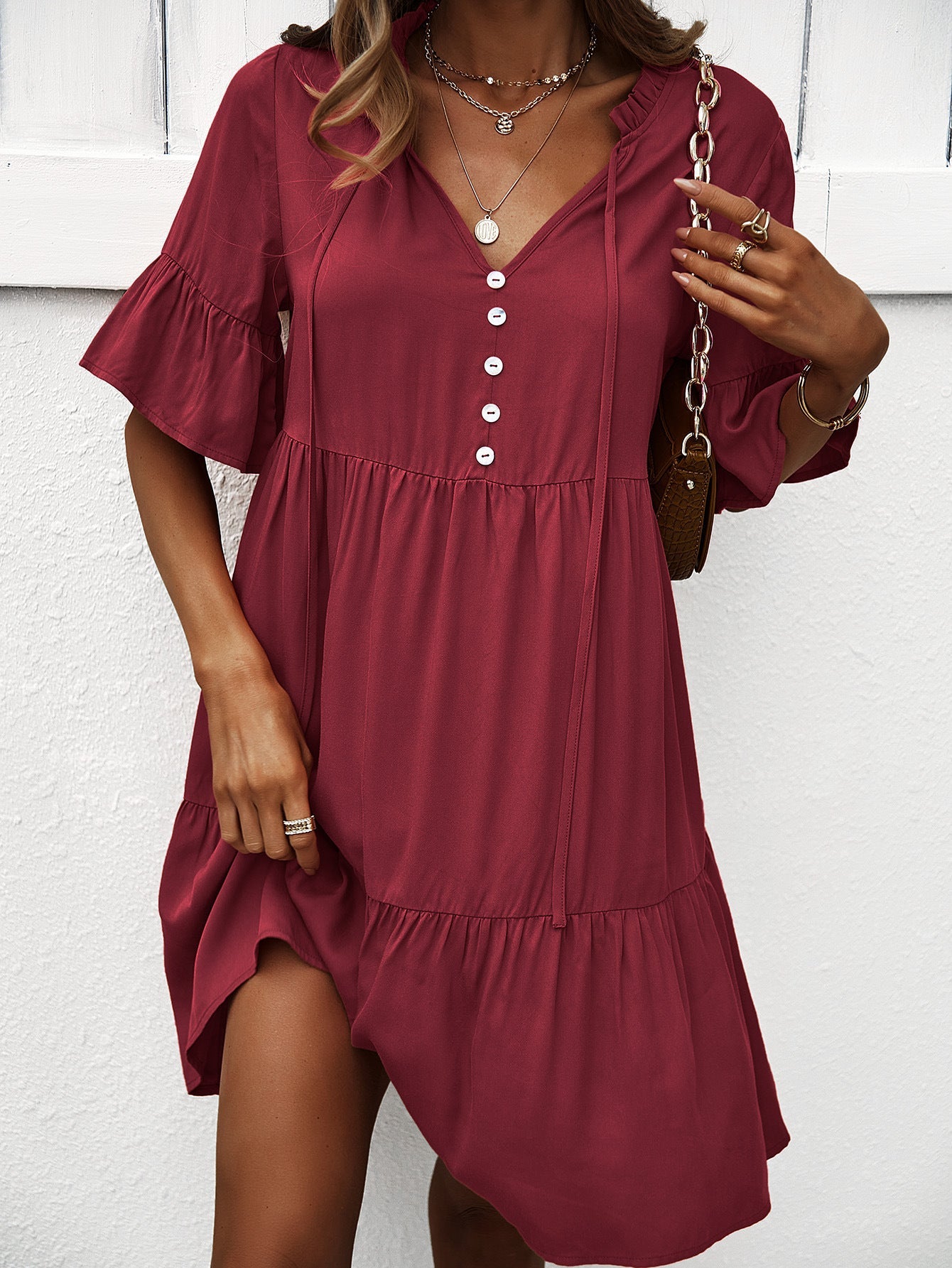 Wine Layered A-Line Dress